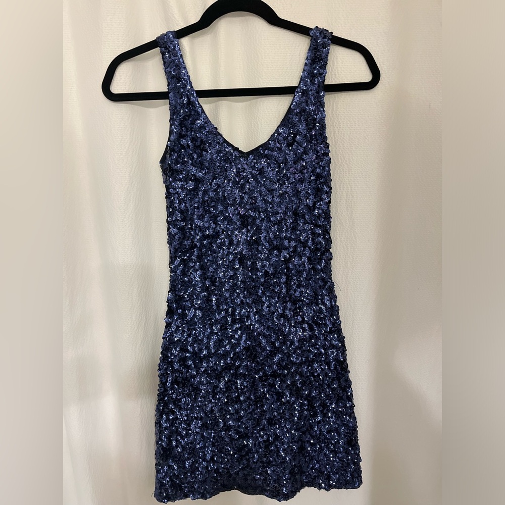 blue sequin dress